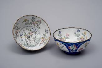 Pair of painted enamel medallion bowls